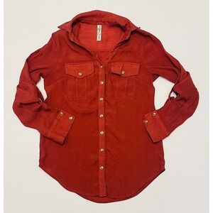 Per Seption Concept Red Adjustable Thin Long Sleeve Button Up Womens Small Shirt